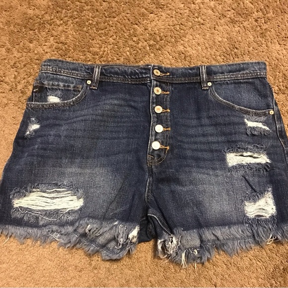 Kan Can Women's Distressed Button Fly Denim Shorts - Picture 1 of 6